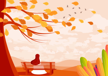 坐在长凳上看落叶的女孩