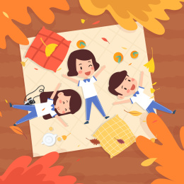 秋天里郊游野餐小朋友