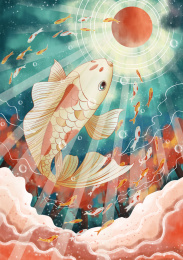 传统中国风锦鲤手绘背景插画