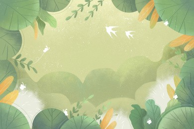 青色春天植物背景手绘插画