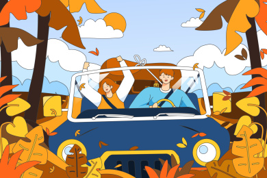 情侣自驾游矢量插画