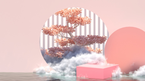 3D渲染现代中国风电商产品展台