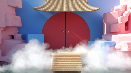 3D渲染现代中国风电商产品展台