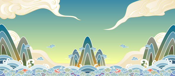 中国风山水云纹背景插画