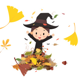 万圣节树叶堆里跳出一个小女巫魔女