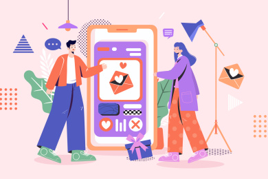 青年社交应用矢量插画