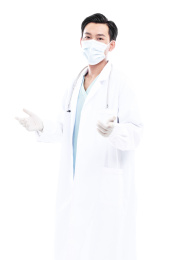 白色背景前的医护人员