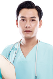 白色背景前的医护人员