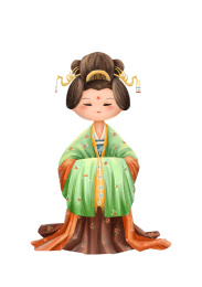 端庄合手的国风侍女图