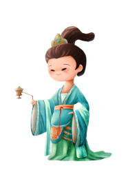 拿着香炉的国风侍女图