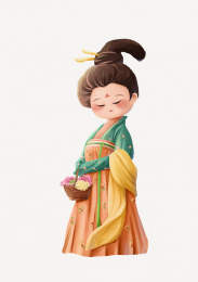 提花篮的害羞的国风侍女图