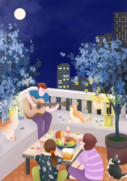 朋友在阳台聚会