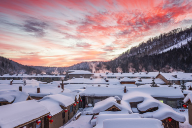 中国黑龙江牡丹江雪乡的风光