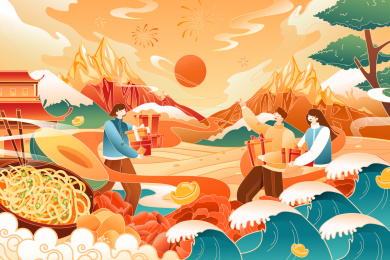 年货节冬季促销活动矢量插画