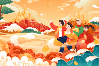 年货节冬季促销活动矢量插画