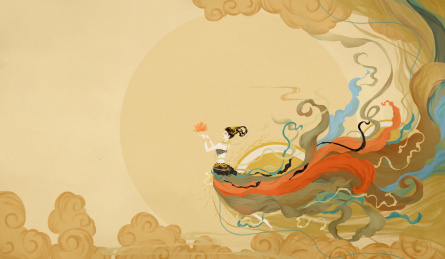 中国风敦煌飞天米色古典插画