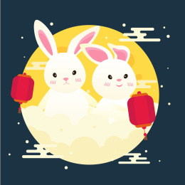 中秋节两字兔子在月亮上玩耍