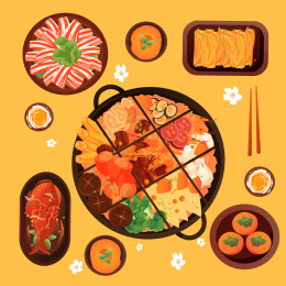 九宫格火锅顶视图矢量插画