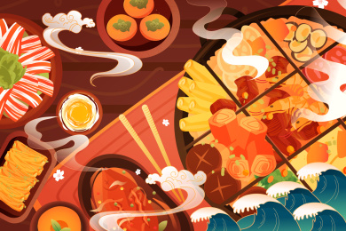 九宫格火锅顶视图矢量插画