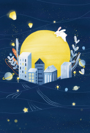 兔子趴在中秋圆月上