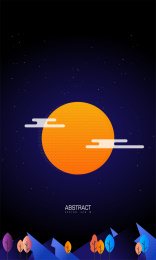 抽象山川月球星空矢量素材 矢量素材插图