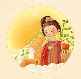 嫦娥和玉兔在月亮下