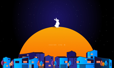 抽象山川月球星空矢量素材 中秋插图插画