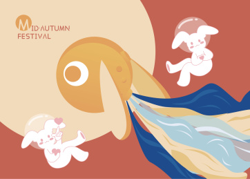 两只兔子乘坐兔子飞行器奔月