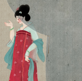 窗帘下的古代侍女