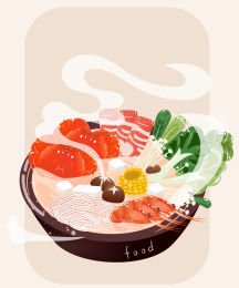 海鲜火锅矢量插画