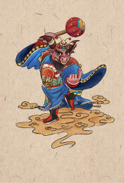 趣味门神牛魔王勾手指拿锤子打架