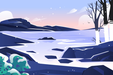 冬季海边风景矢量插画