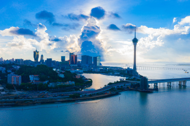 中国澳门特别行政区海滨风光航拍