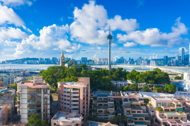 中国澳门特别行政区海滨风光航拍