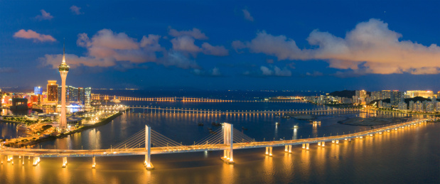 中国澳门城市夜景航拍