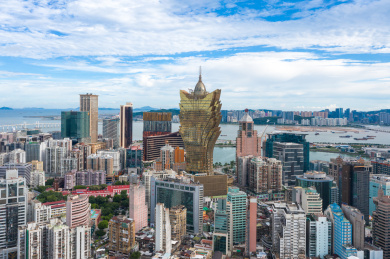 中国澳门新葡京城市天际线航拍