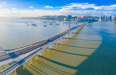 中国澳门西湾大桥航拍风光