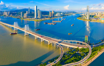 中国澳门西湾大桥航拍风光