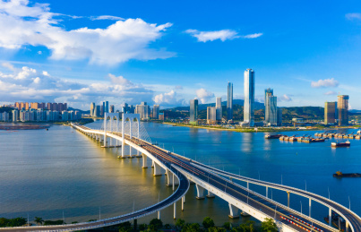 中国澳门西湾大桥航拍风光