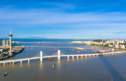 中国澳门西湾大桥航拍风光