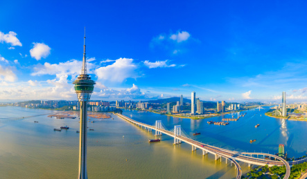 中国珠海与澳门海湾航拍风光