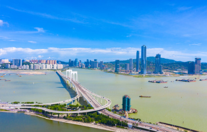 中国珠海与澳门海湾航拍风光