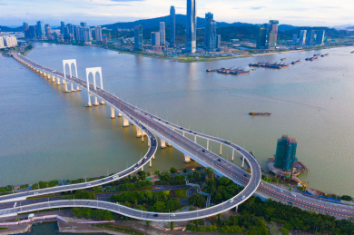 中国珠海与澳门海湾航拍风光