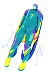 运动员坐无舵雪橇滑行的插画