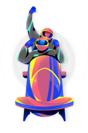 两名运动员坐雪橇滑行的插画