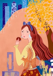 秋季女孩插画