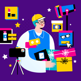 购物消费的青年矢量插画