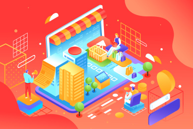 2.5D等距超市便利网购矢量插画