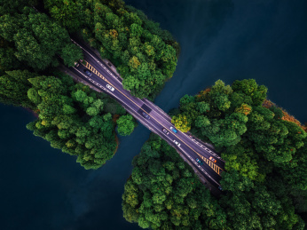 中国浙江省杭州市西湖区杨公提航拍风光