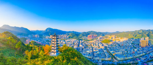 中国贵州省铜仁市江口县城航拍风光